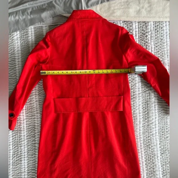 Ann Taylor Vibrant Red/Orange Trench Coat, Size Medium - Picture 3 of 7